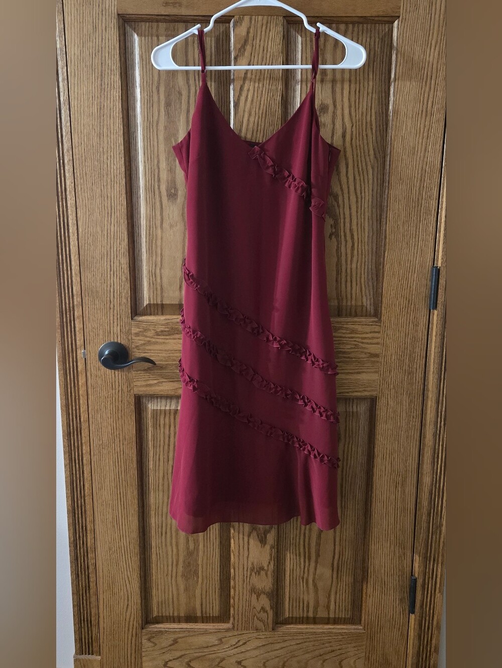 Esprit Burgundy Ruffle Slip Midi Dress